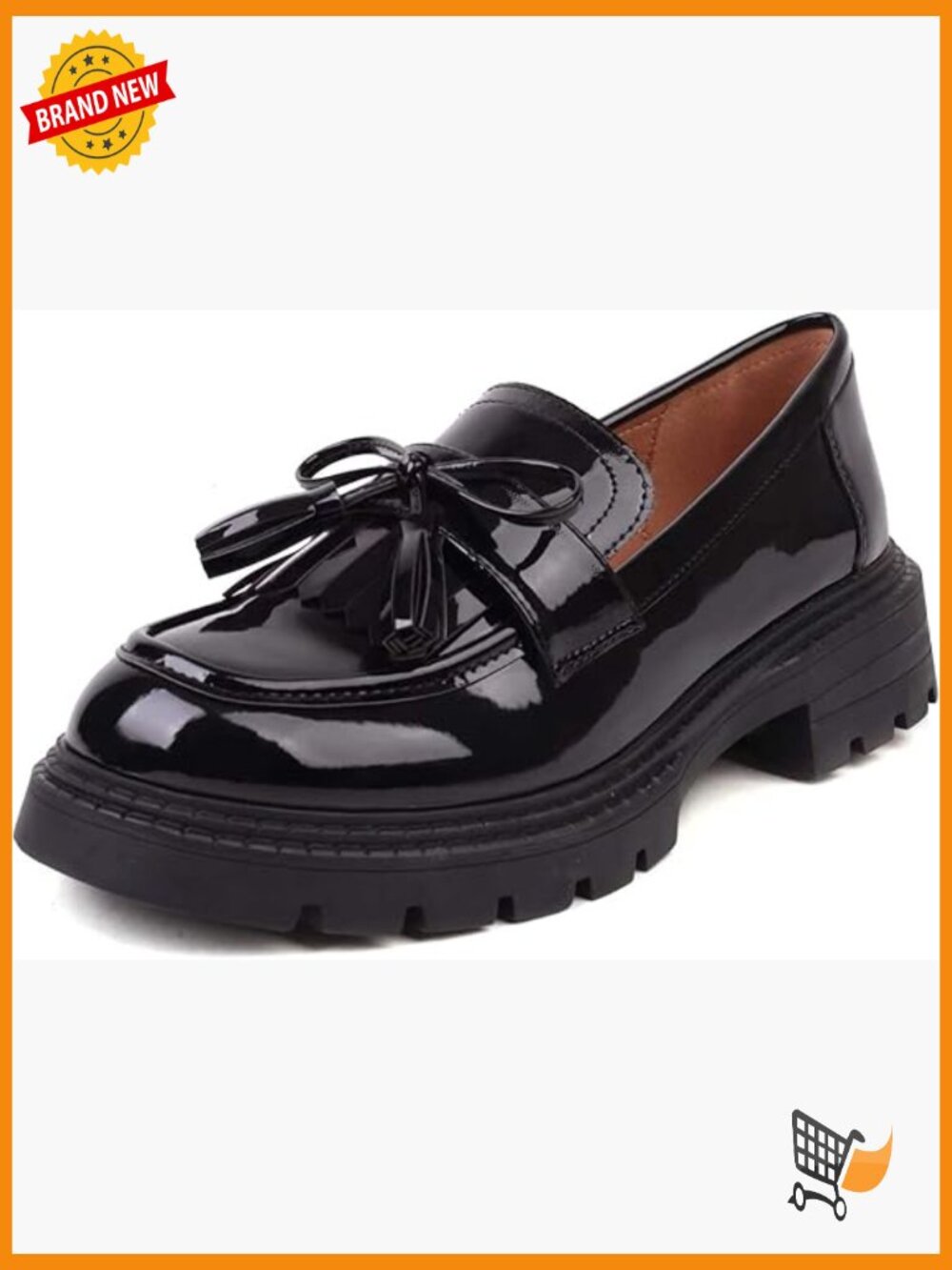 Patent Leather Tassel Loafers, Slip-on Thick-Soled Casual Flat Shoes Plus Size